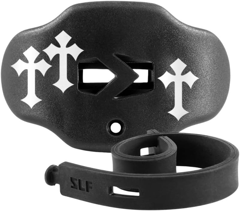 SLEEFS Football Mouth Guard - Youth Mouthguard with Strap - Lip/Teeth Protector Mouthpiece - No Boil - for Youth/Adults, Maximum Air Flow, for All Sports - Gothic Cross Black - Image 1
